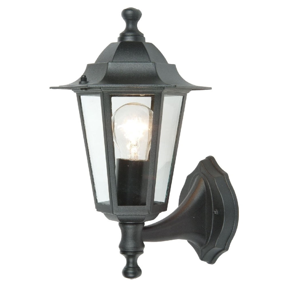 Britalia BR5112102012 Black & Clear Glass Panels Outdoor Vintage Coach Up Lantern Wall Light