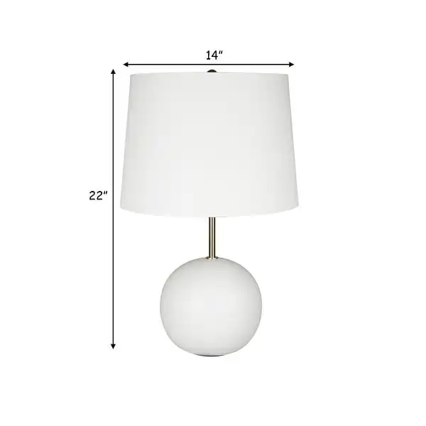 22 Inch Ceramic Table Lamp， Sphere Base， White， Gold