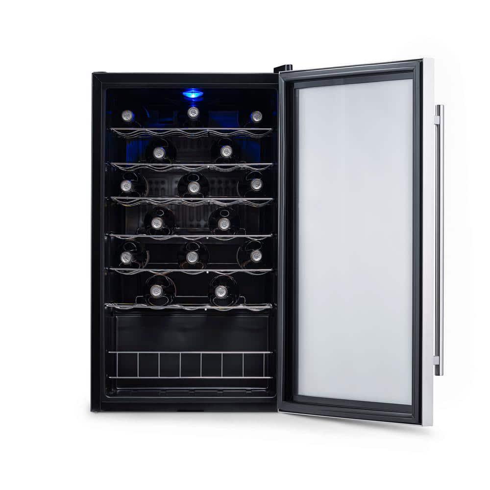 NewAir Single Zone 33Bottle Freestanding Wine Cooler Fridge with Exterior Digital Thermostat and Chrome Racks Stainless Steel