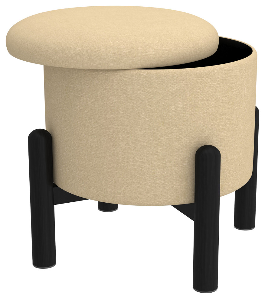 Mid Century Modern Fabric and Wood Round Storage Ottoman   Midcentury   Footstools And Ottomans   by WHI  Houzz