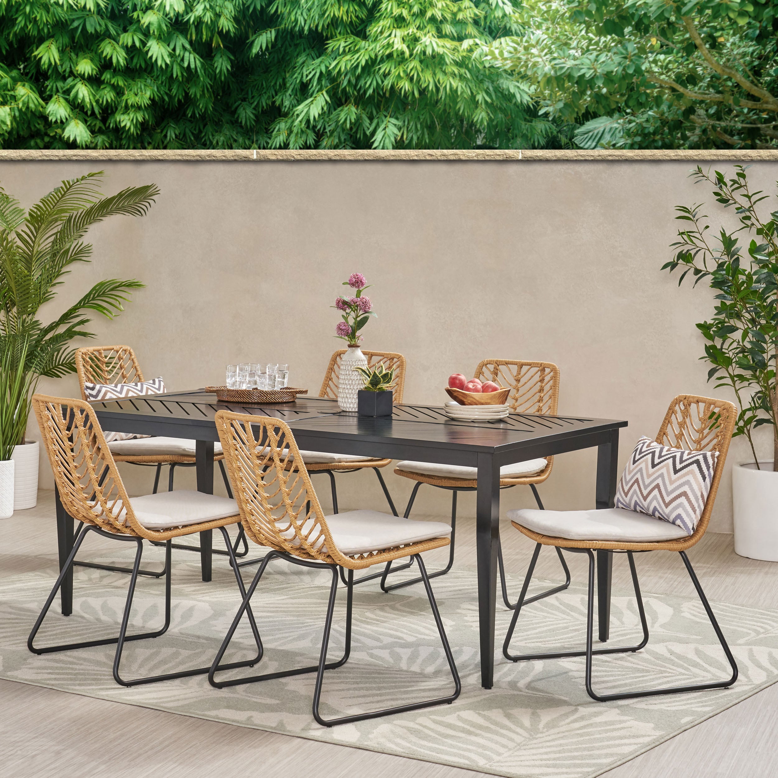 Azlee Berrien Outdoor 7 Piece Dining Set with Wicker Seating