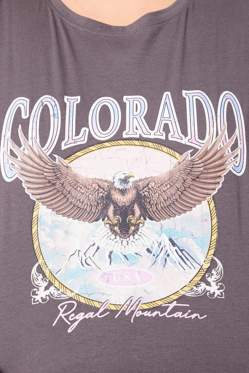 Grey Graphic T-shirt Short Sleeve Crew Neck