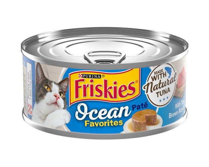 Purina Friskies Ocean Favorites With Tuna， Brown Rice  Peas Natural Wet Cat Food， 5.5 oz. Can