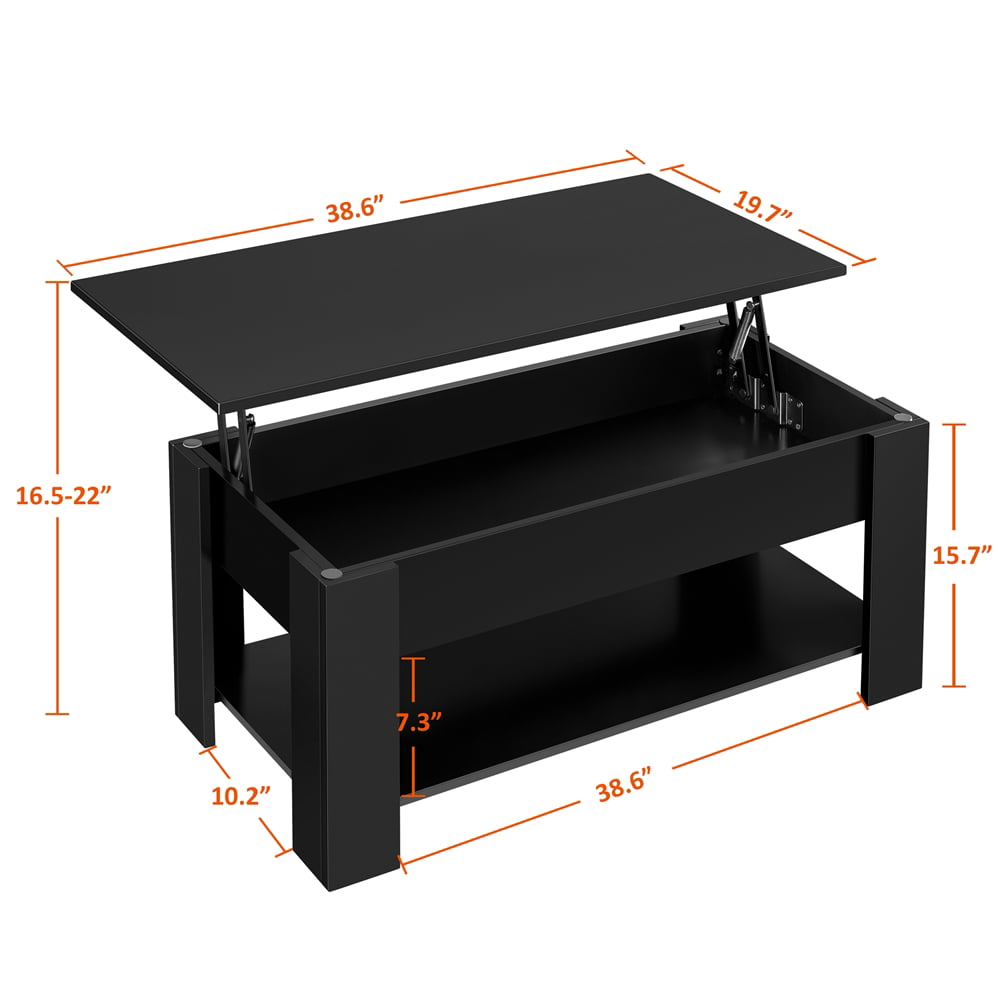 SMILE MART Modern Lift Top Coffee Table with Hidden Compartment & Storage, Black