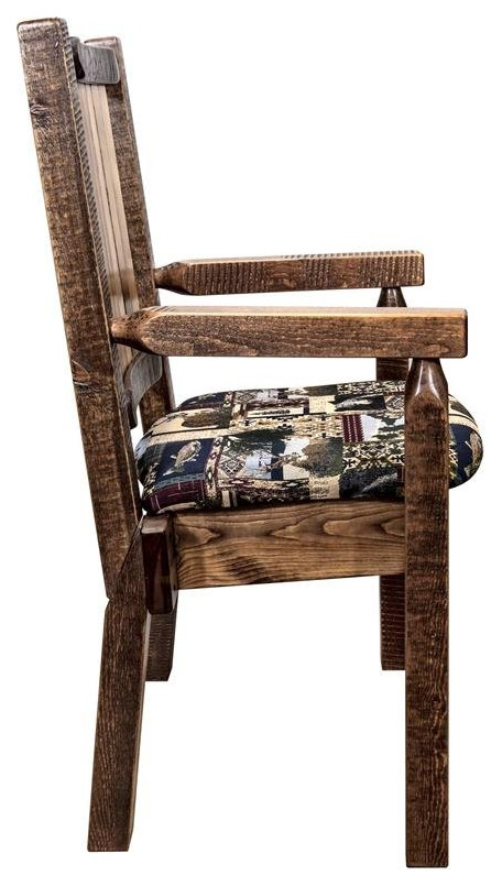 Montana Woodworks Homestead Wood Captain  x27s Chair with Engraved Wolf in Brown   Rustic   Dining Chairs   by Homesquare  Houzz