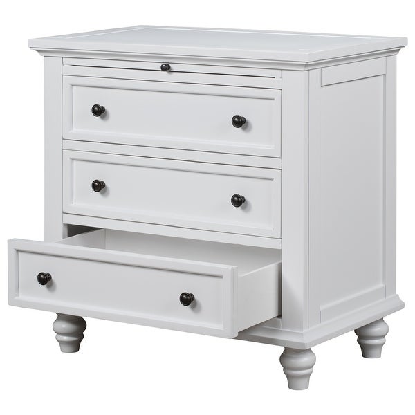 3-Drawer Wood Nightstand， Storage Cabinet with Pull out Tray - - 36938354