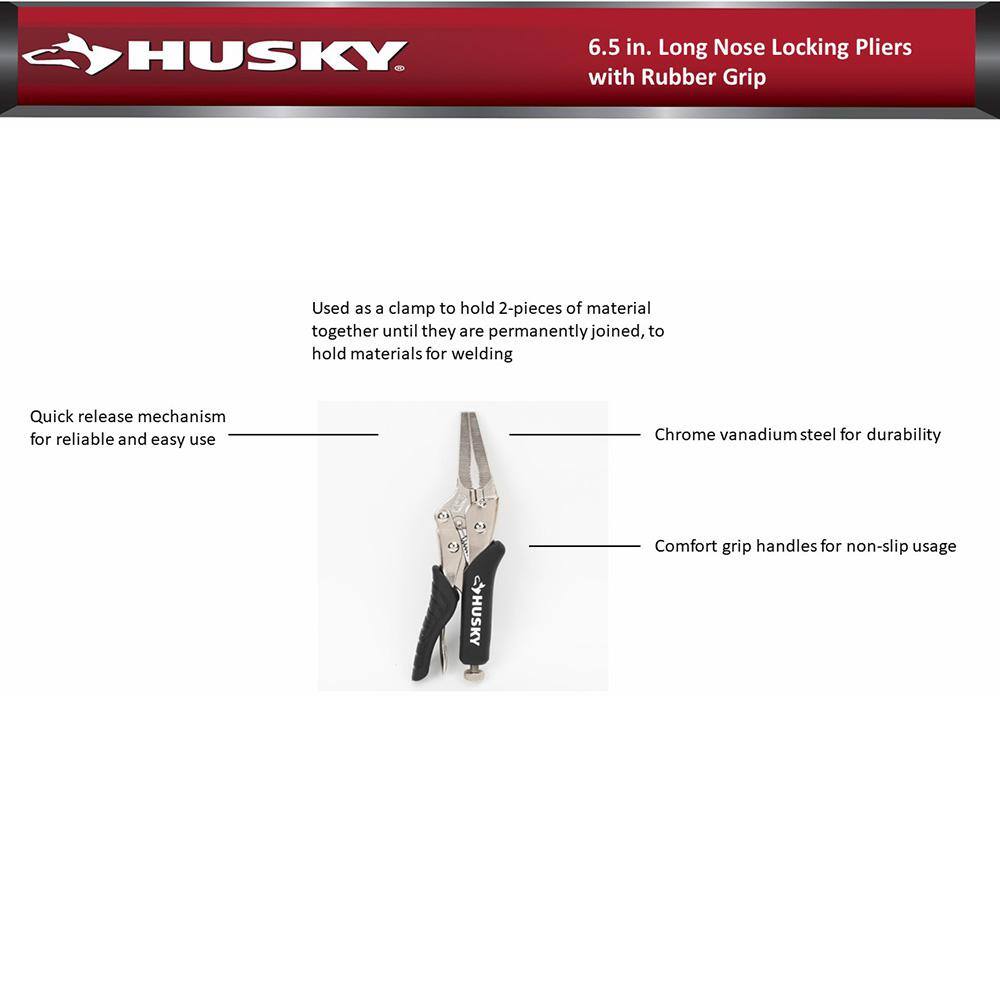 Husky 6.5 in. Long Nose Locking Pliers with Rubber Grip 122V65GCN