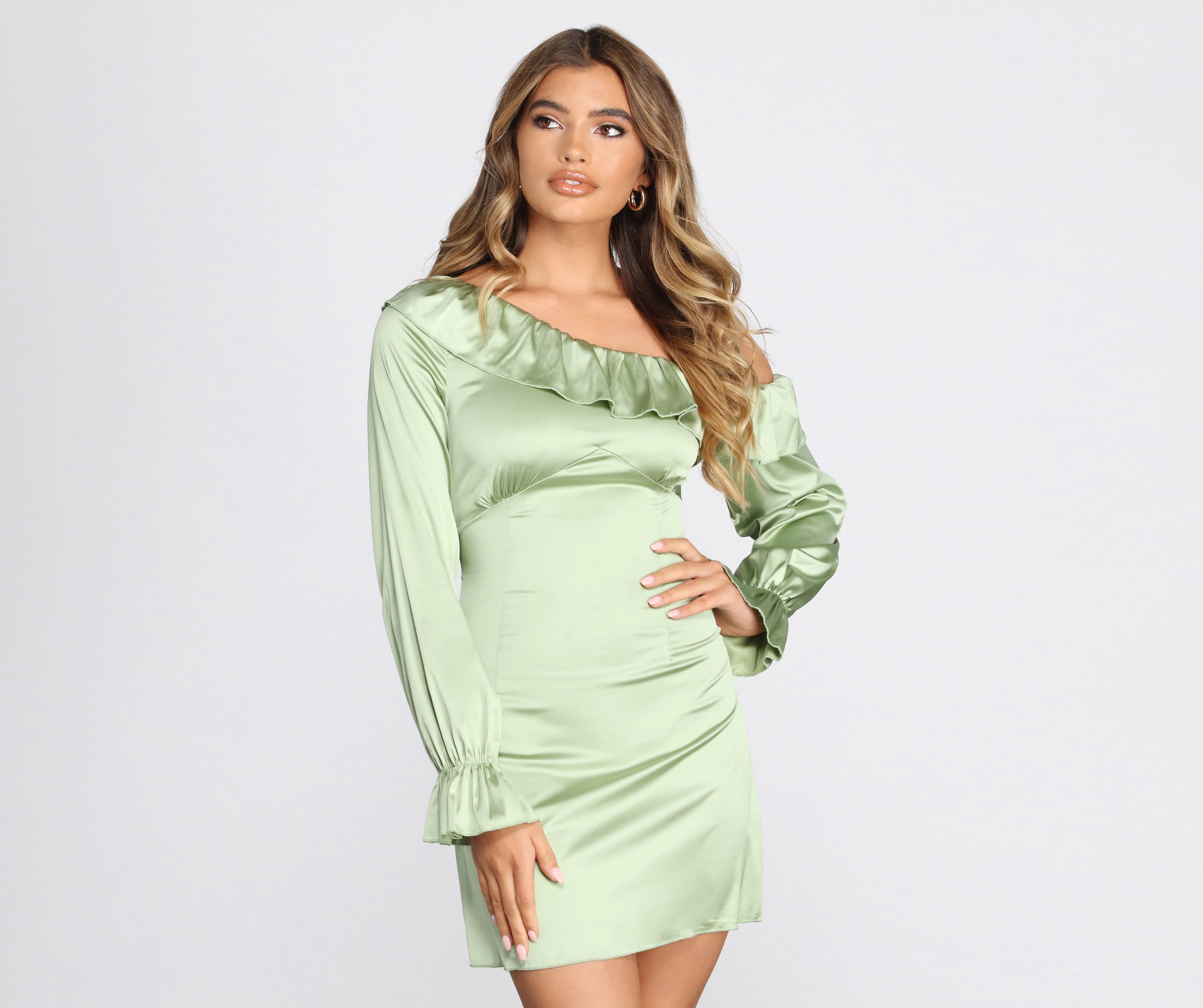 Romantic Ruffles Satin Mini Dress