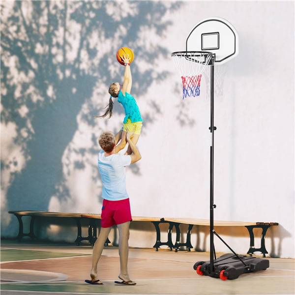 SmileMart Height Adjustable Portable Basketball System Hoop Goal for Kids Youth Outdoor， 6.4 to 8.2 Ft.