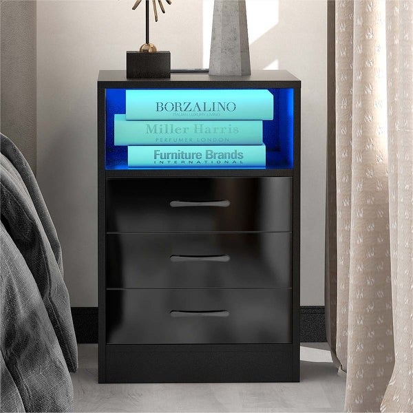 Nightstand with 3 Drawers and Cabinet，USB Charging Ports - - 37641237