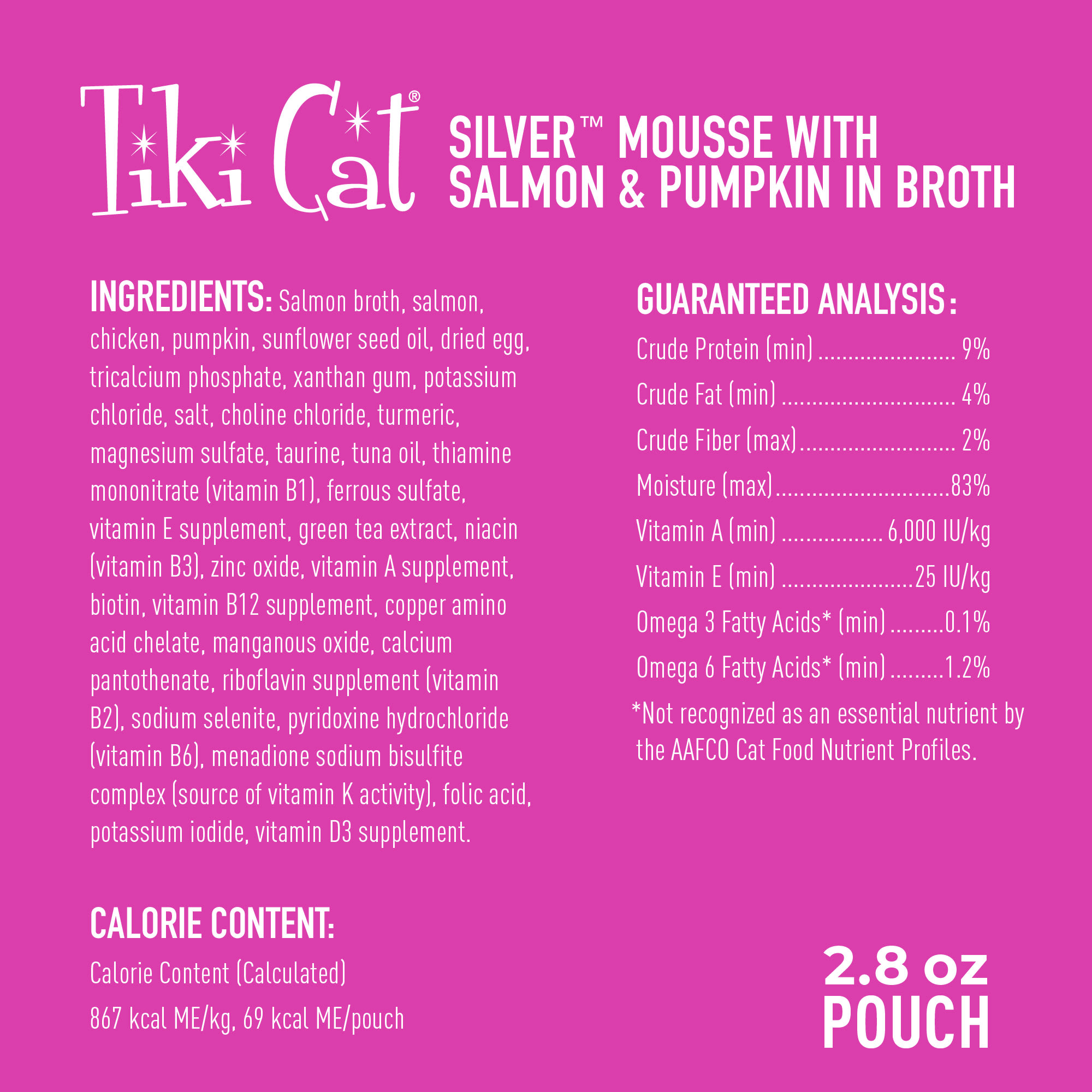 Tiki Cat Velvet Mousse Senior Salmon Wet Food， 2.8 oz.， Case of 12