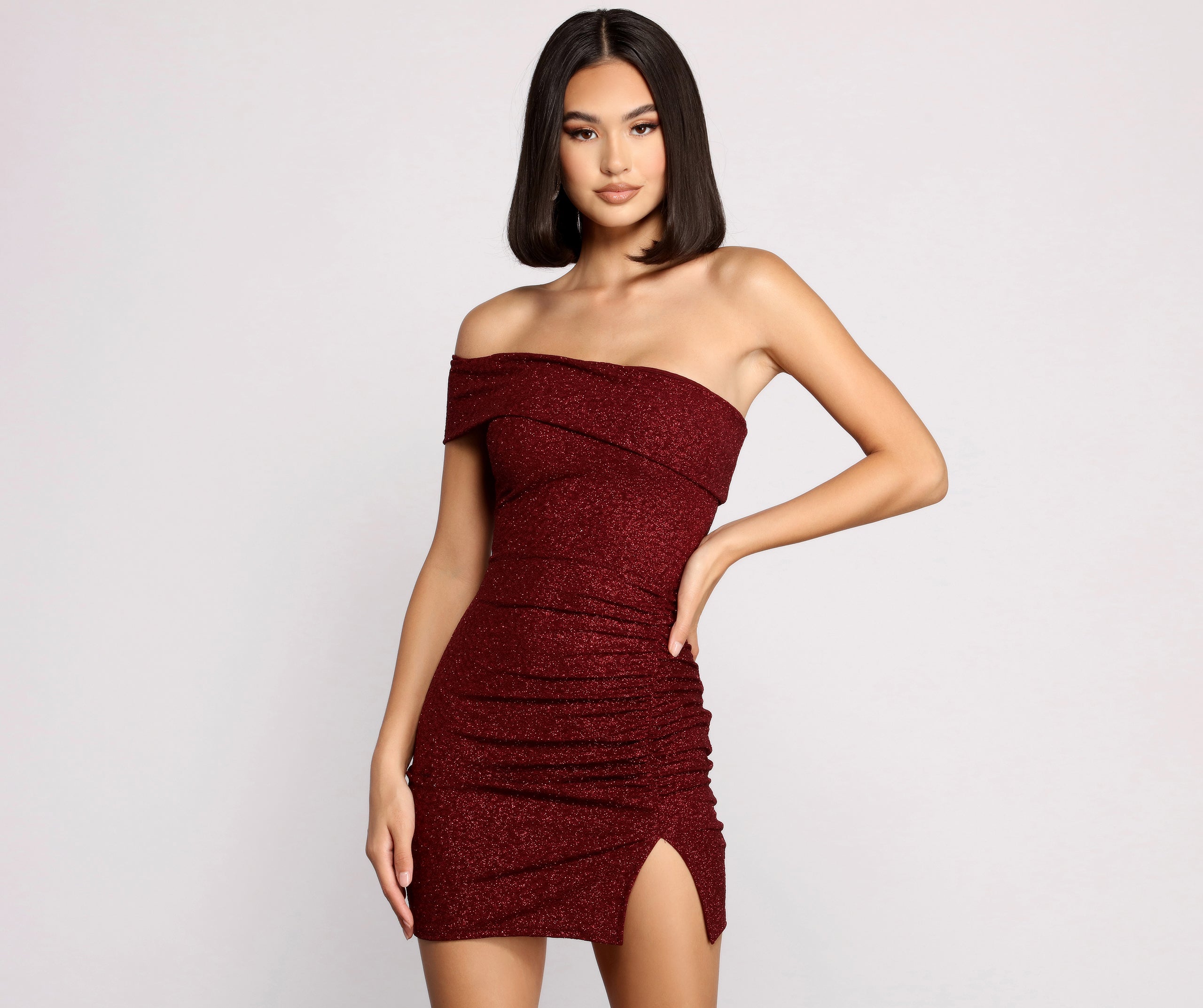 First Impression One-Shoulder Glitter Mini Dress