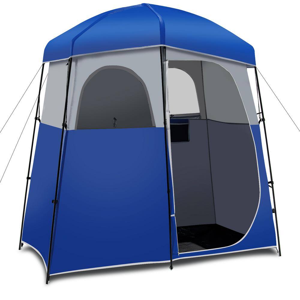 Costway Double-Room Blue Camping Shower Toilet Tent with Floor Oversize Portable Storage Bag GP11664BL