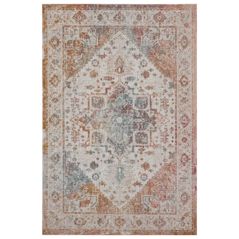 5x8 Medium Persian Beige and Rust Indoor-Outdoor Rug