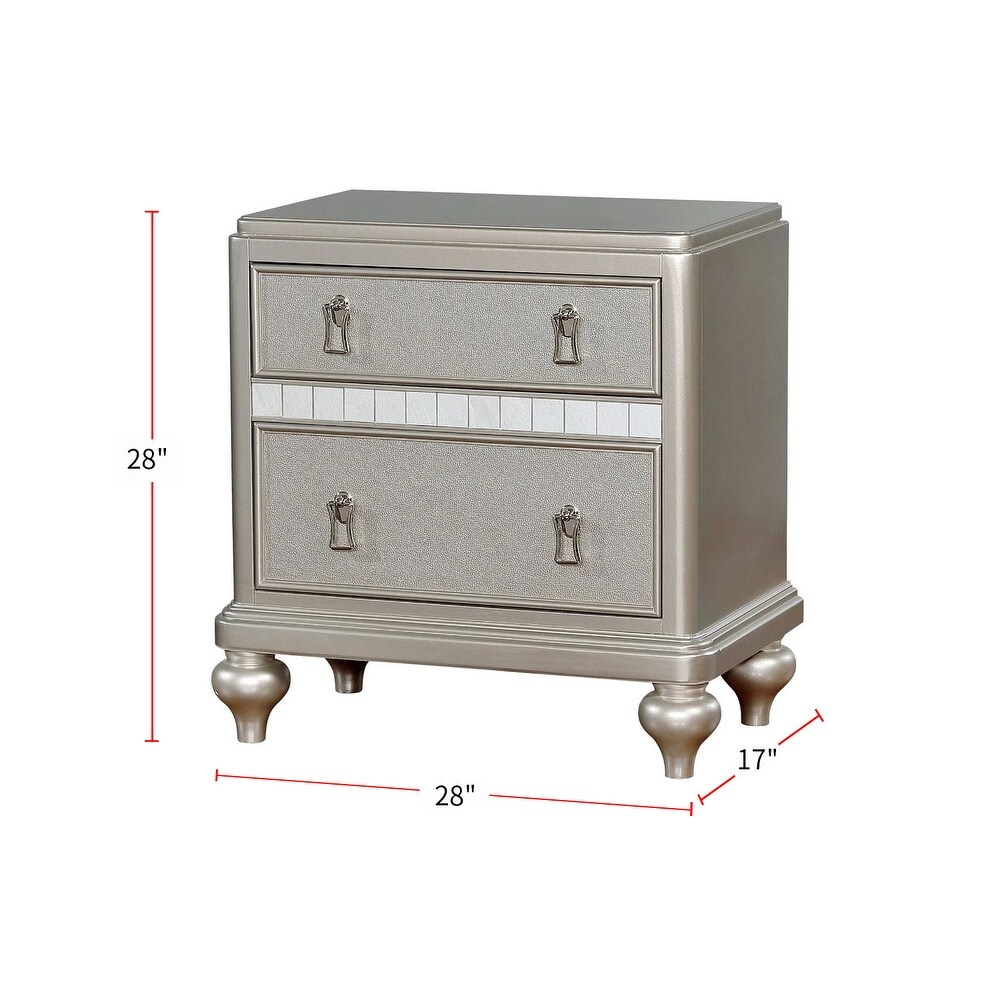 2 Drawers Wooden Nightstand with Mirror Trim