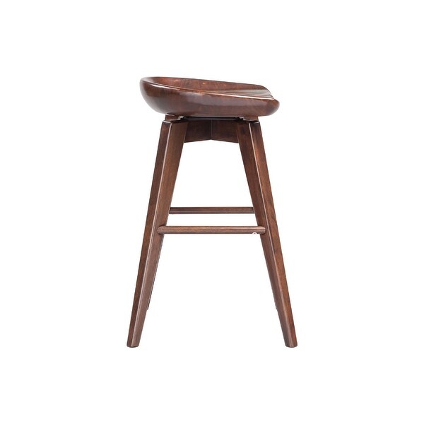 Esme 24 Inch Swivel Counter Stool， Contour Seat， Wood， Tapered Legs， Brown