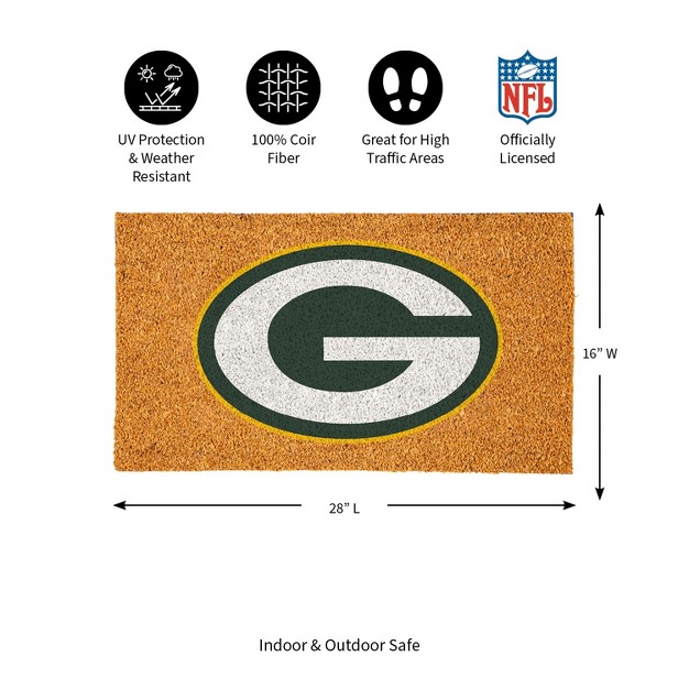 Evergreennflgreen Bay Packers Logo Natural Coir 28 X 16 Inches Indoor Outdoor Doormat