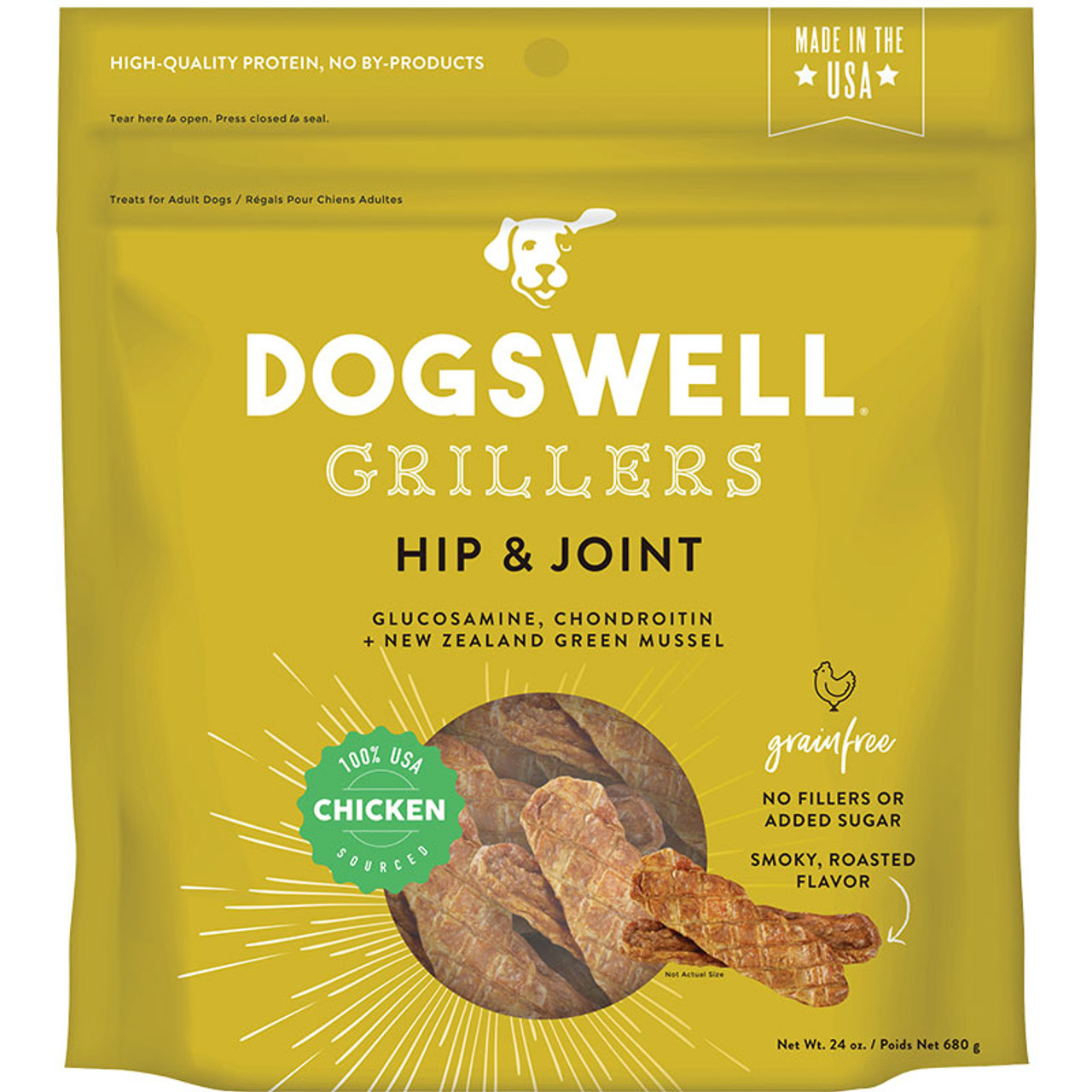 Dogswell Hip and Joint Grain Free Chicken Grillers Dog Treats 24oz Bag