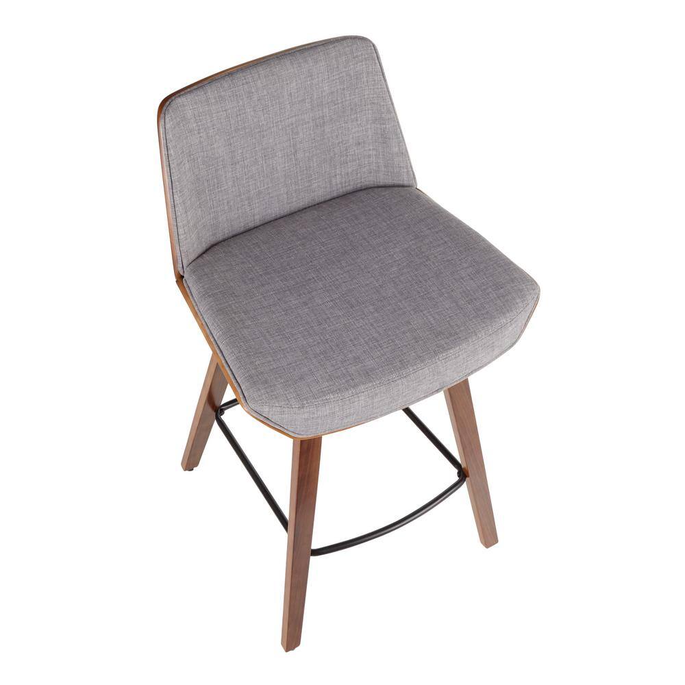 Lumisource Corazza Mid-Century Modern Walnut Wood and Light Grey Fabric Counter Stool B26-CRZZX WL+LGY