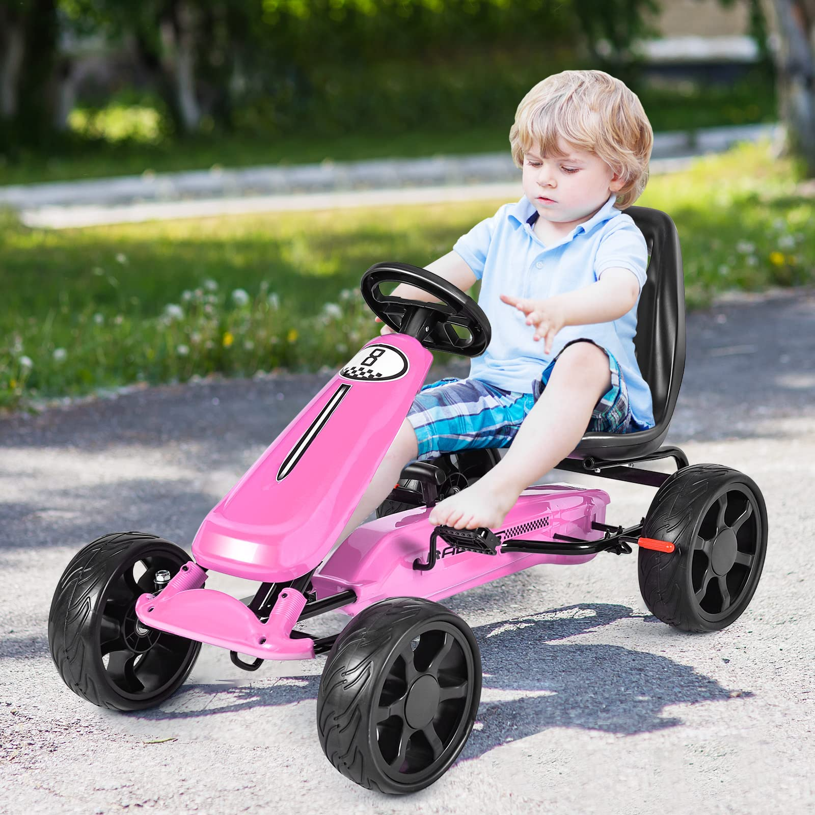 Costzon Go Kart, 4 Wheel Powered Ride On Toy, Outdoor Racer Pedal Car with Clutch