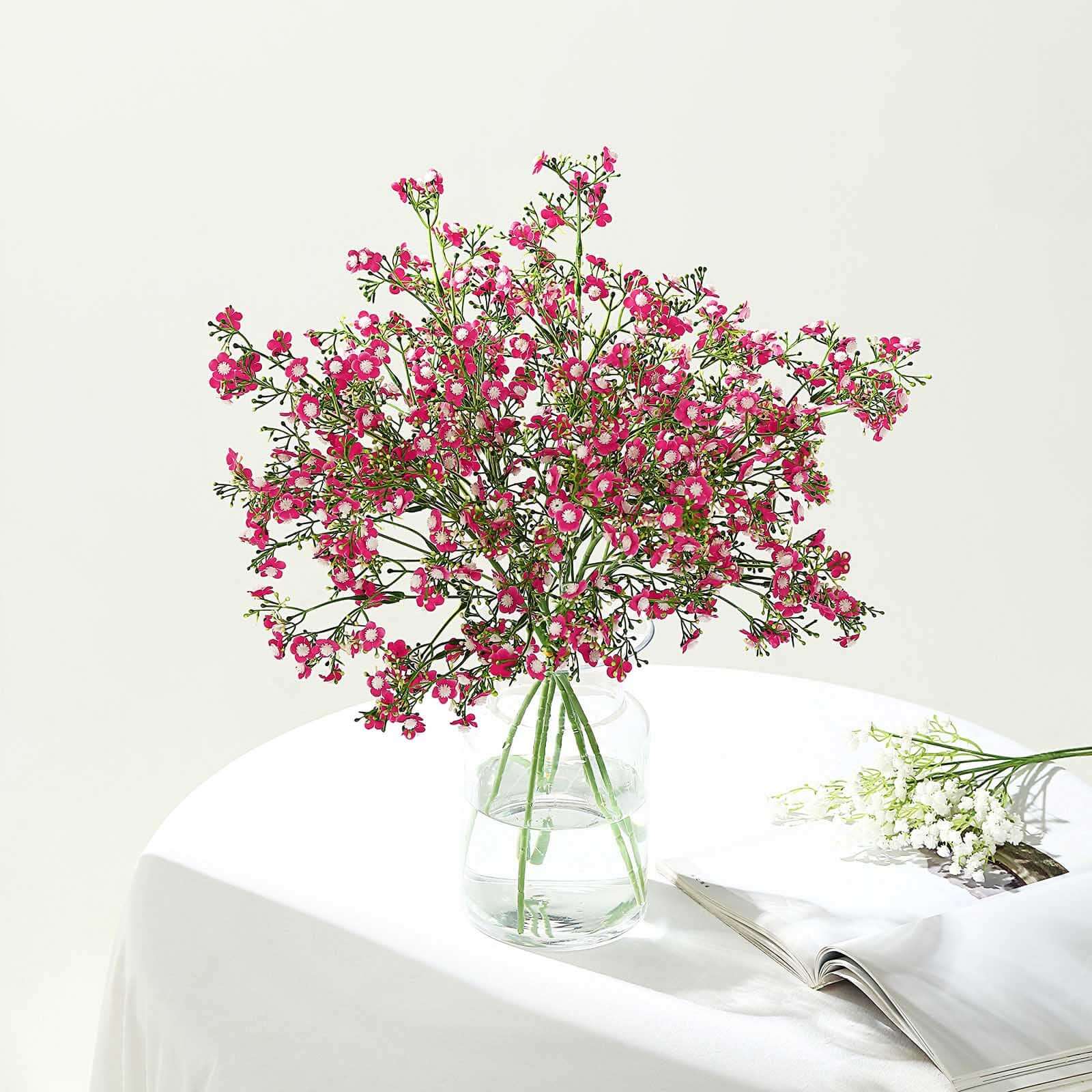 4 Stems Fuchsia Artificial Silk Babys Breath Gypsophila Flowers 27