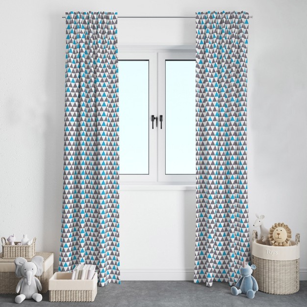 Bacati Grey aqua Triangles Boys Cotton Printed Single Window Curtain Panel