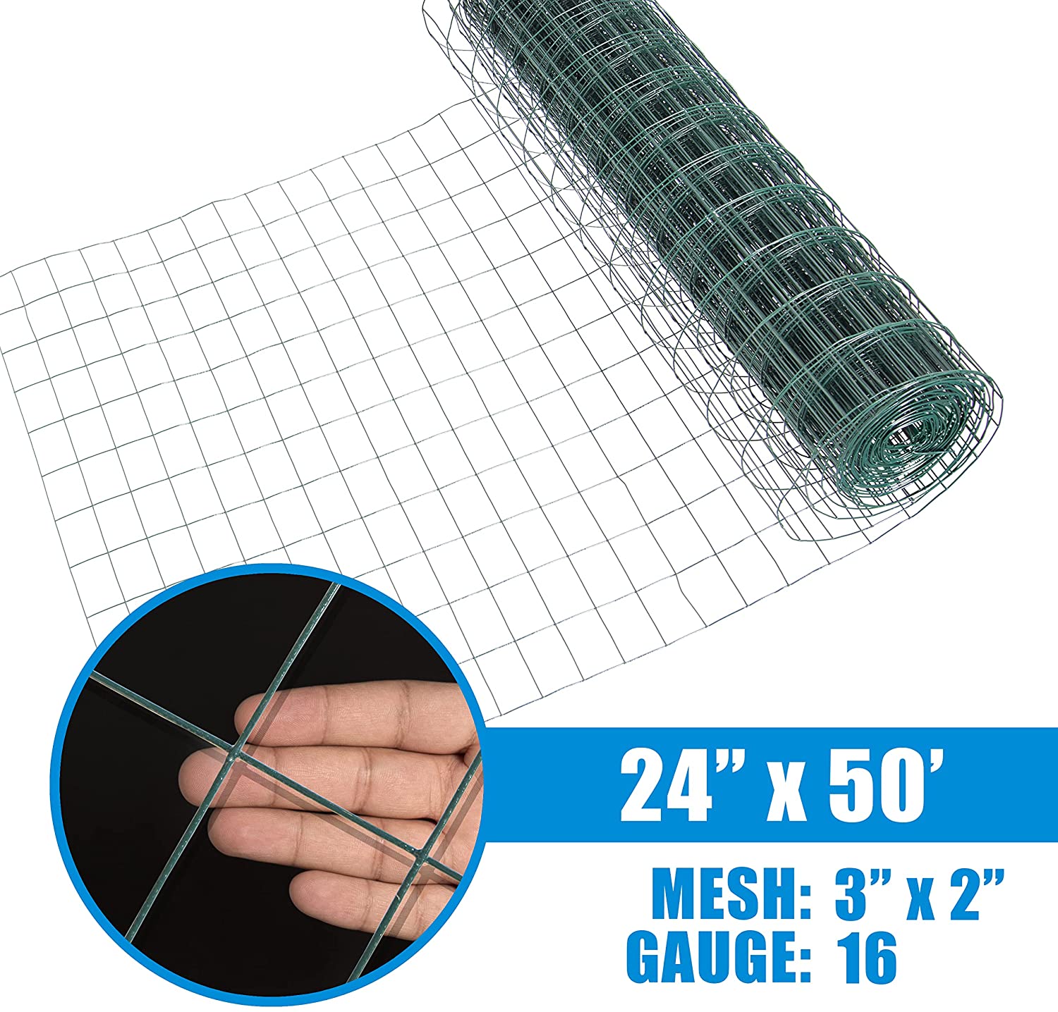 Fencer Wire 16 Gauge Green Vinyl Coated Welded Wire Mesh, 2-Inch x 3-Inch Grid Hardware Cloth for Home and Garden, Great for Home Improvement and Home Guard Project