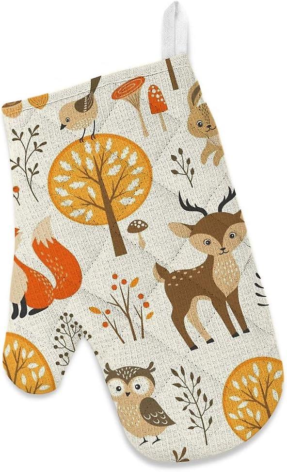 Insulation Kitchen Oven Mitts Potholder Apron 3pcs Set Autumn Forest Animals Non Slip Heat Resistant Gloves For Baking Cooking Bbq