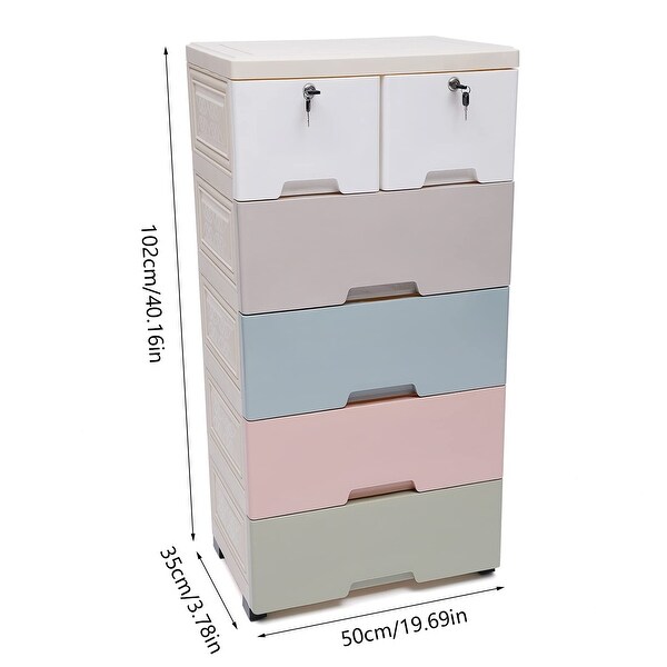 Plastic Drawers Dresser， Storage Cabinet with 6 Drawers， Closet Drawers Tall Dresser Organizer for Clothes， Playroom - - 37668673