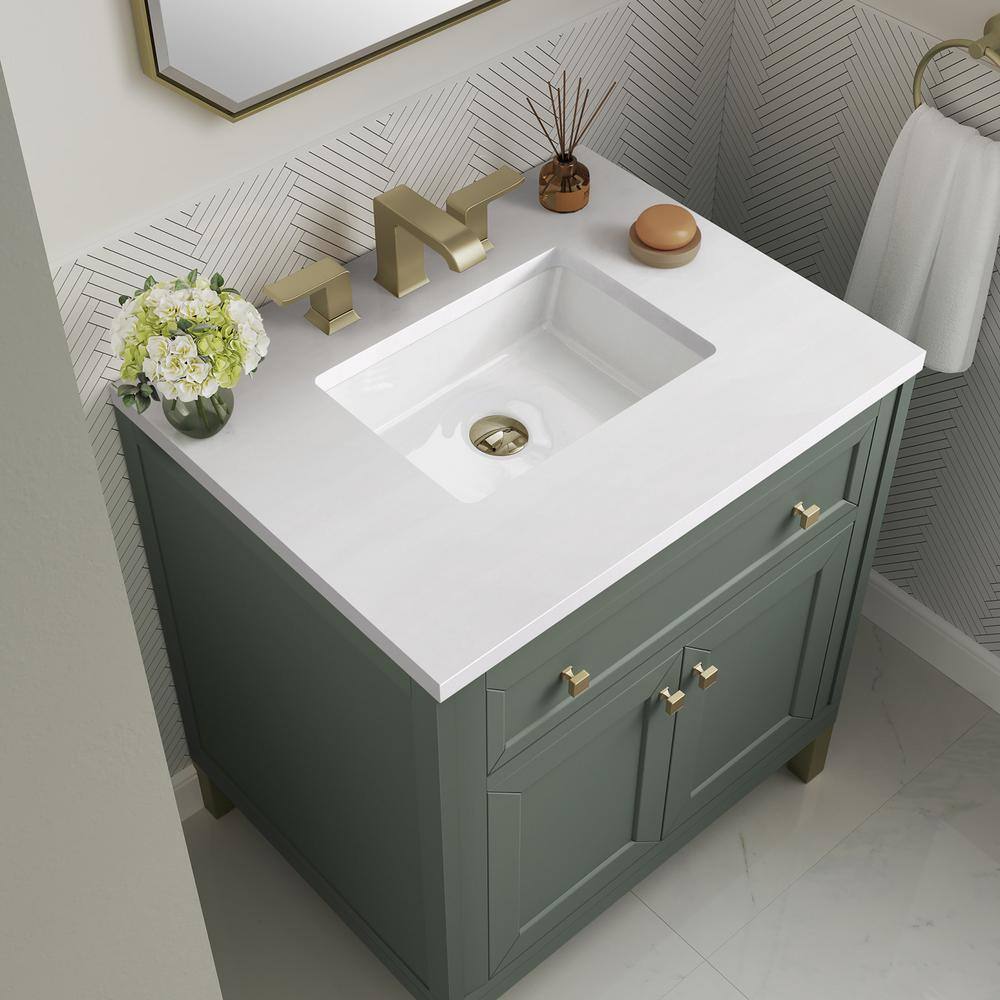 James Martin Vanities Chicago 30.0 in. W x 23.5 in. D x 34 in . H Bathroom Vanity in Smokey Celadon with White Zeus Quartz Top 305-V30-SC-3WZ