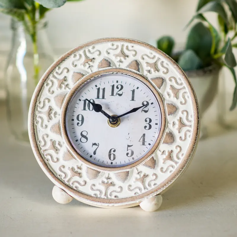 White Wash Wooden Tabletop Clock