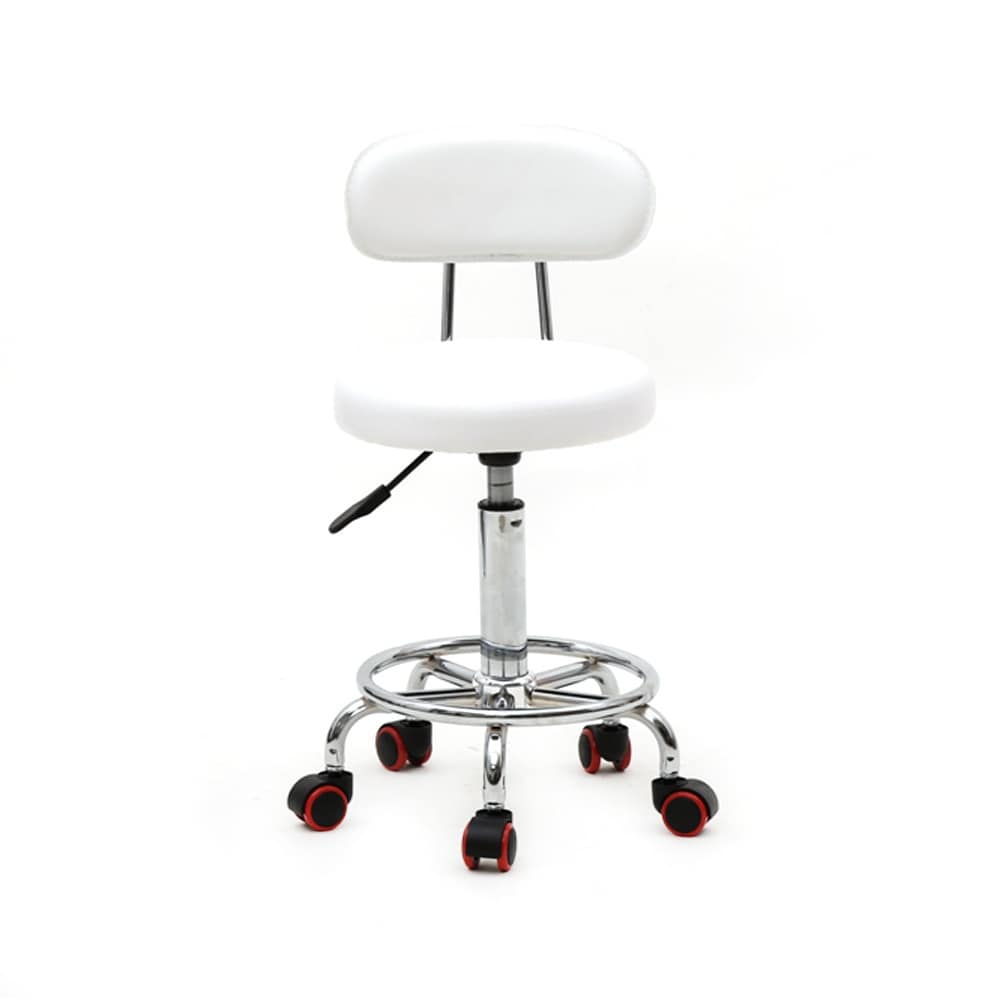 Round Shape Adjustable Salon Stool with Back and Line White Anti rust Chair