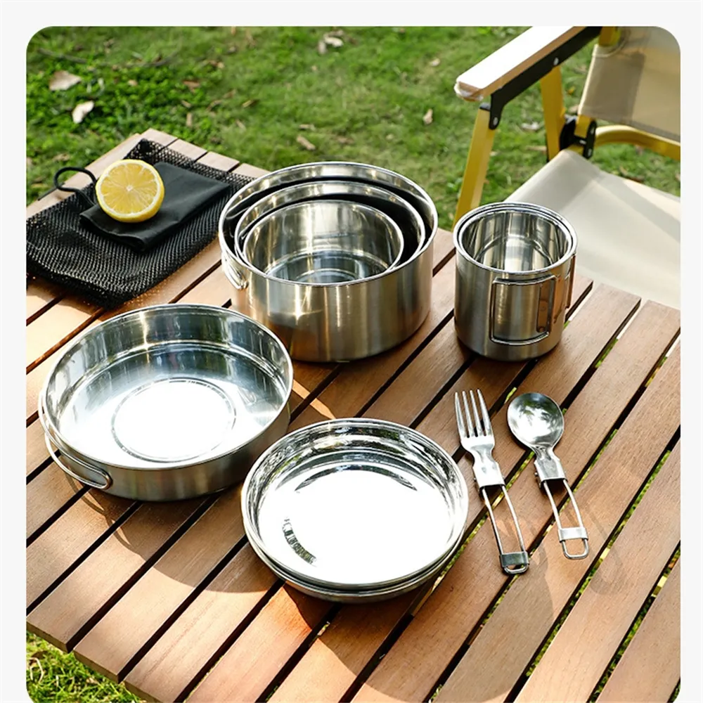 High Quality Picnic Tableware Kitchen Supplies 304 Stainless Steel Camping Pot Set