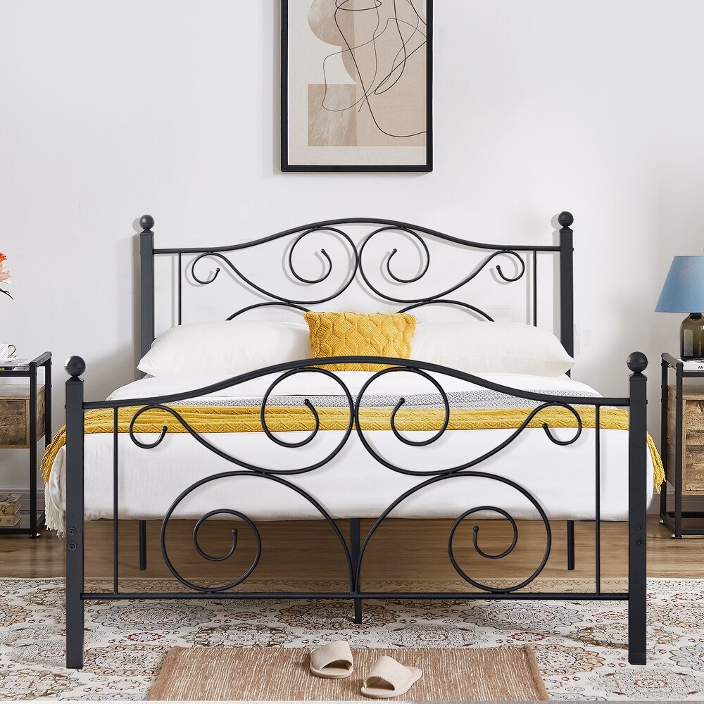 Classic Black Scroll Metal Platform Bed Frame