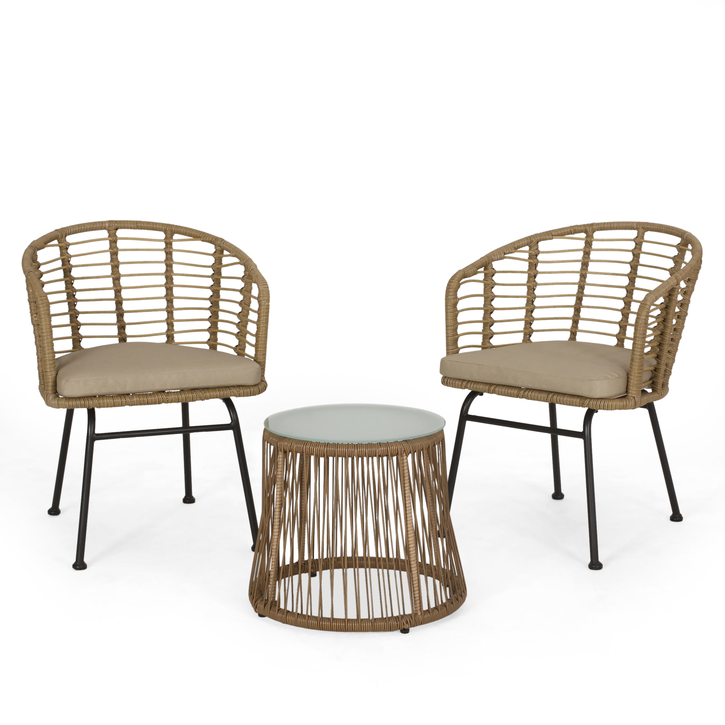 Monture Outdoor Wicker 2 Seater Chat Set, Light Brown and Beige