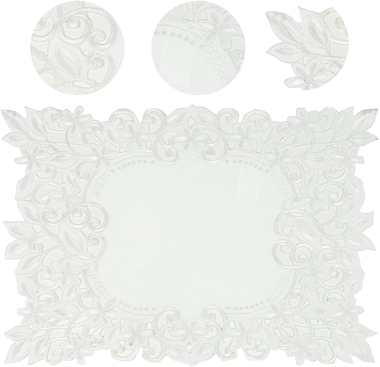 White Placemats Set of 6 - Rectangle Lace Linen Place Mats European Embroidery - Perfect for Kitchen Dining Room Table Home Decor Wedding Receptions - 14 x 20 inches - The Darvin Collection