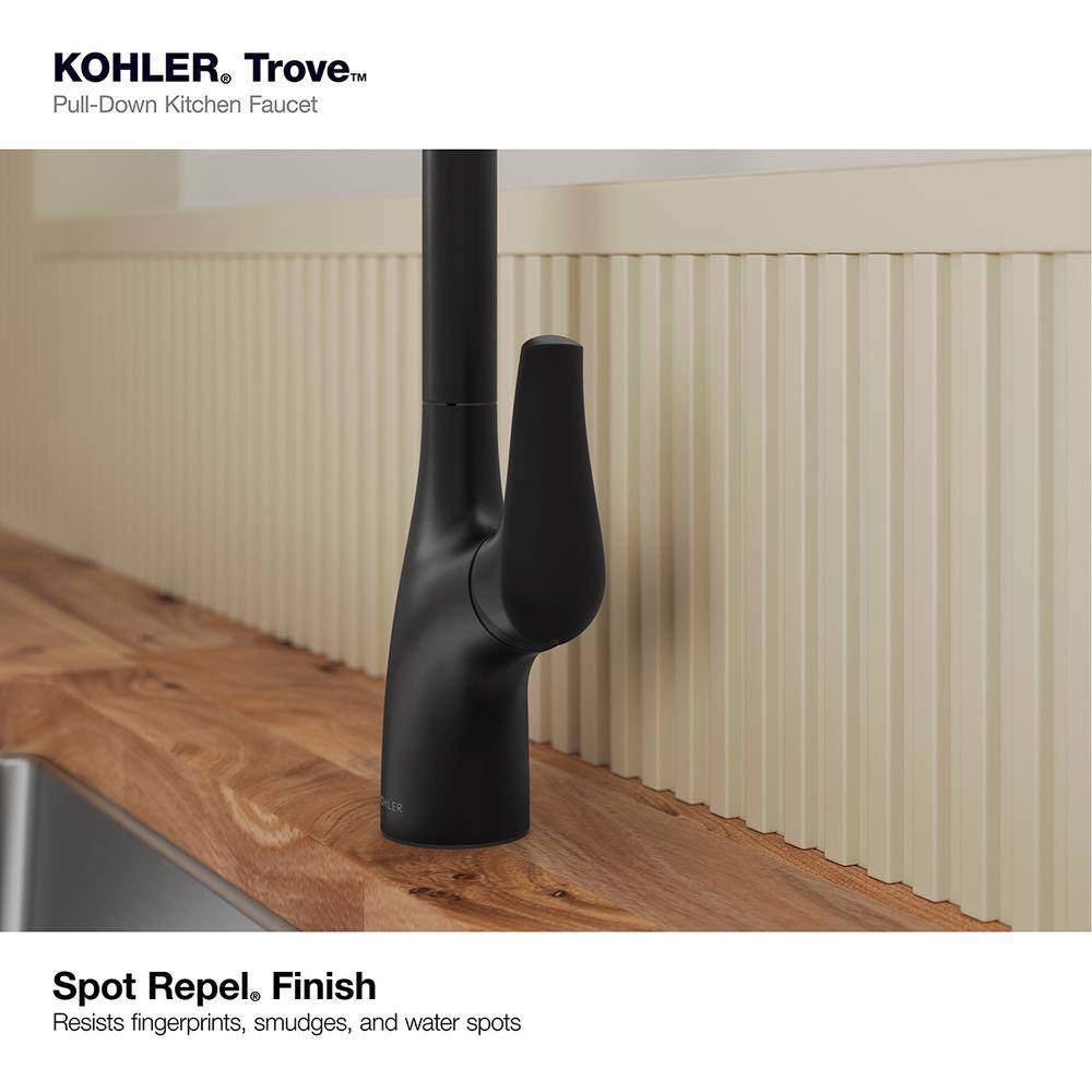 KOHLER Trove Single Handle Pull Down Sprayer Kitchen Faucet in Matte Black R33300-BL