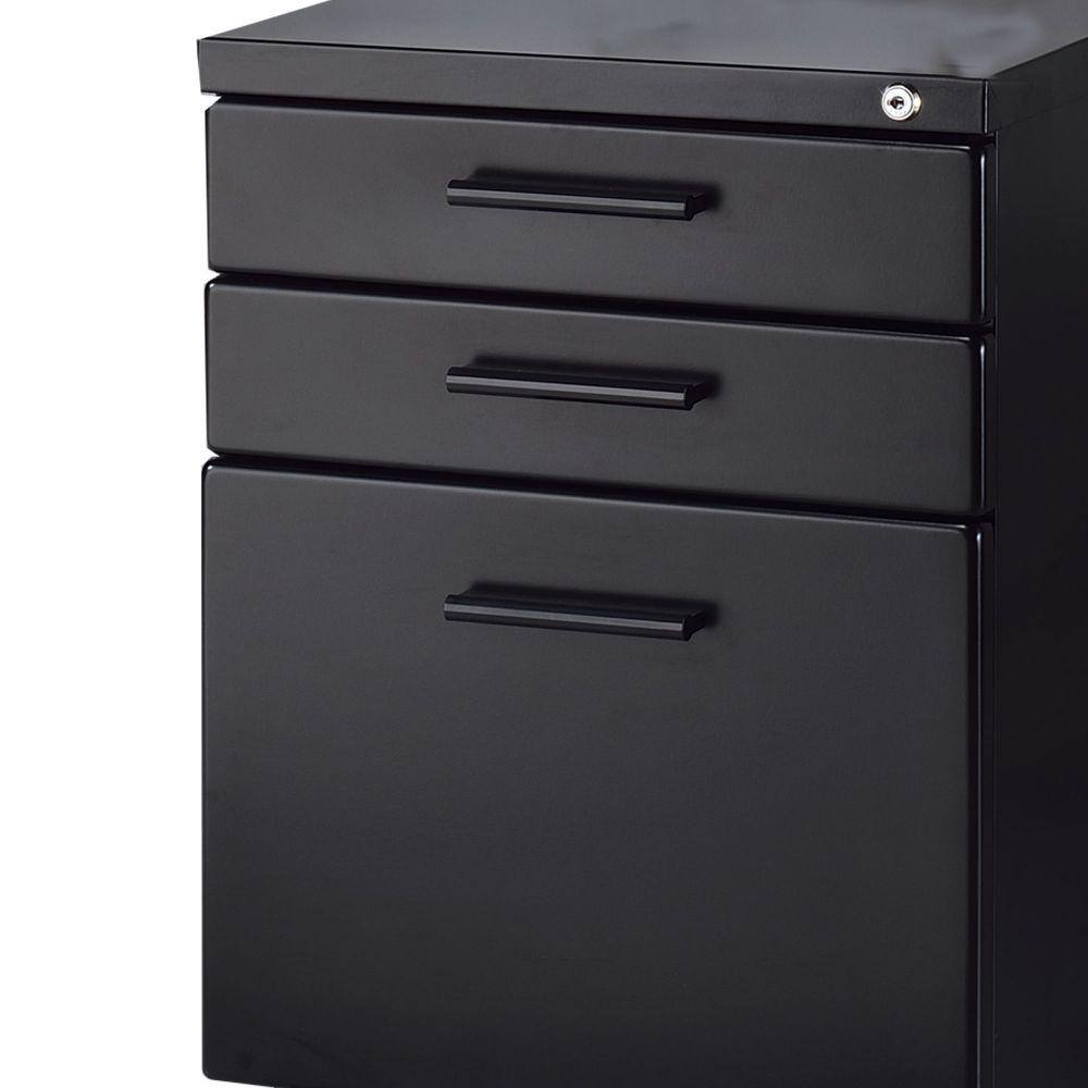 Benjara Black Contemporary Style File Cabinet with Lock System and Caster Support BM209615