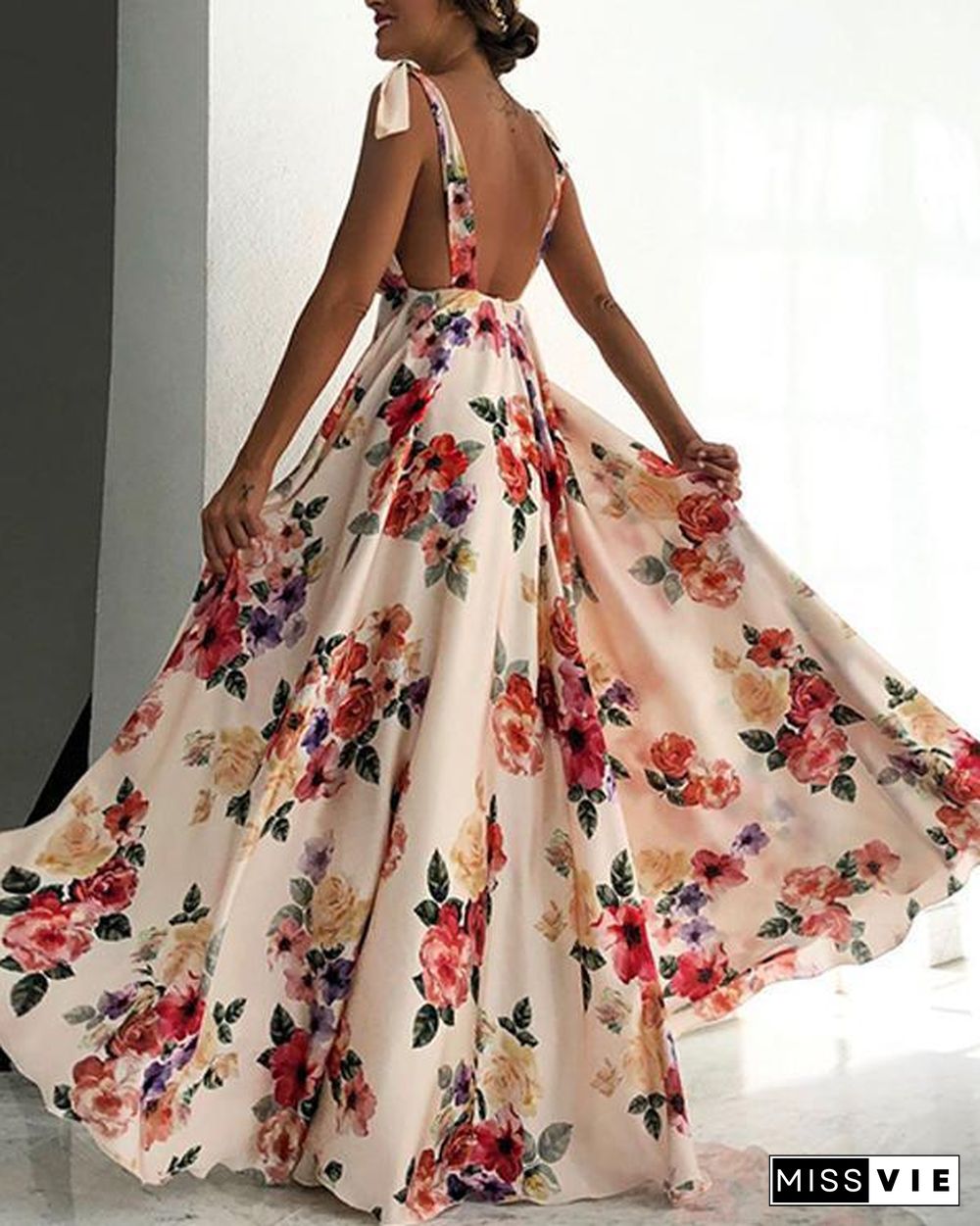 Sexy New Backless Floral Print Maxi Dress