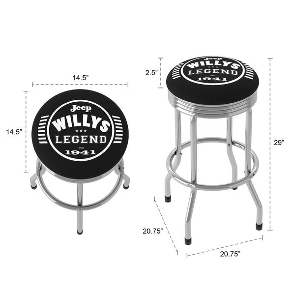 Jeep Willys Legend Green 360 Degree Swivel Barstool with Foam Padded Seat - 20.75 x 20.75 x 29