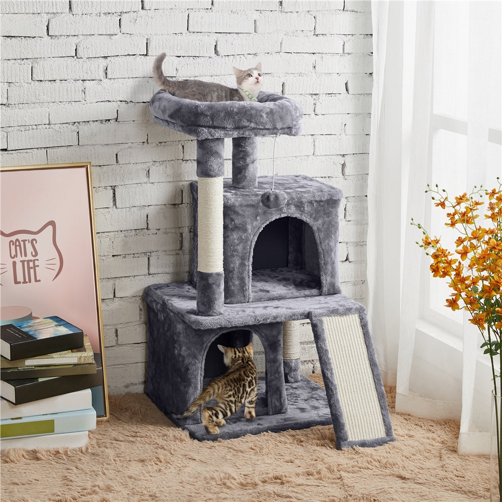 3 Tiers Multilevel Cat Tower Cat Tree with Condos Dark Gray