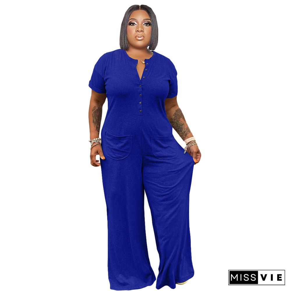 Short Sleeve Loose Casual Plus Size Jumpsuit