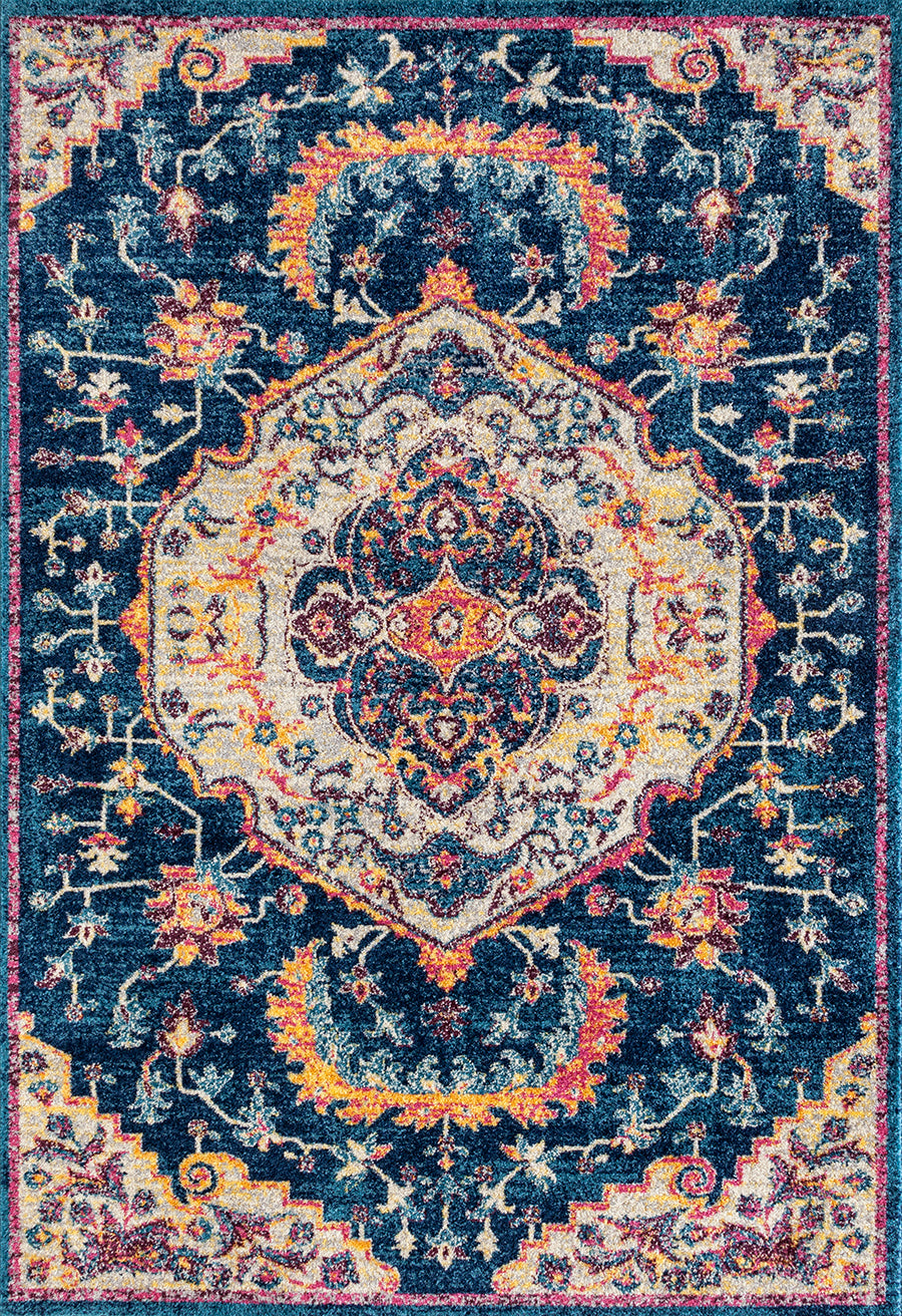 United Weavers Caledonia Ulani Farmhouse Medallion Area Rug, Midnight Blue, 53 x 72