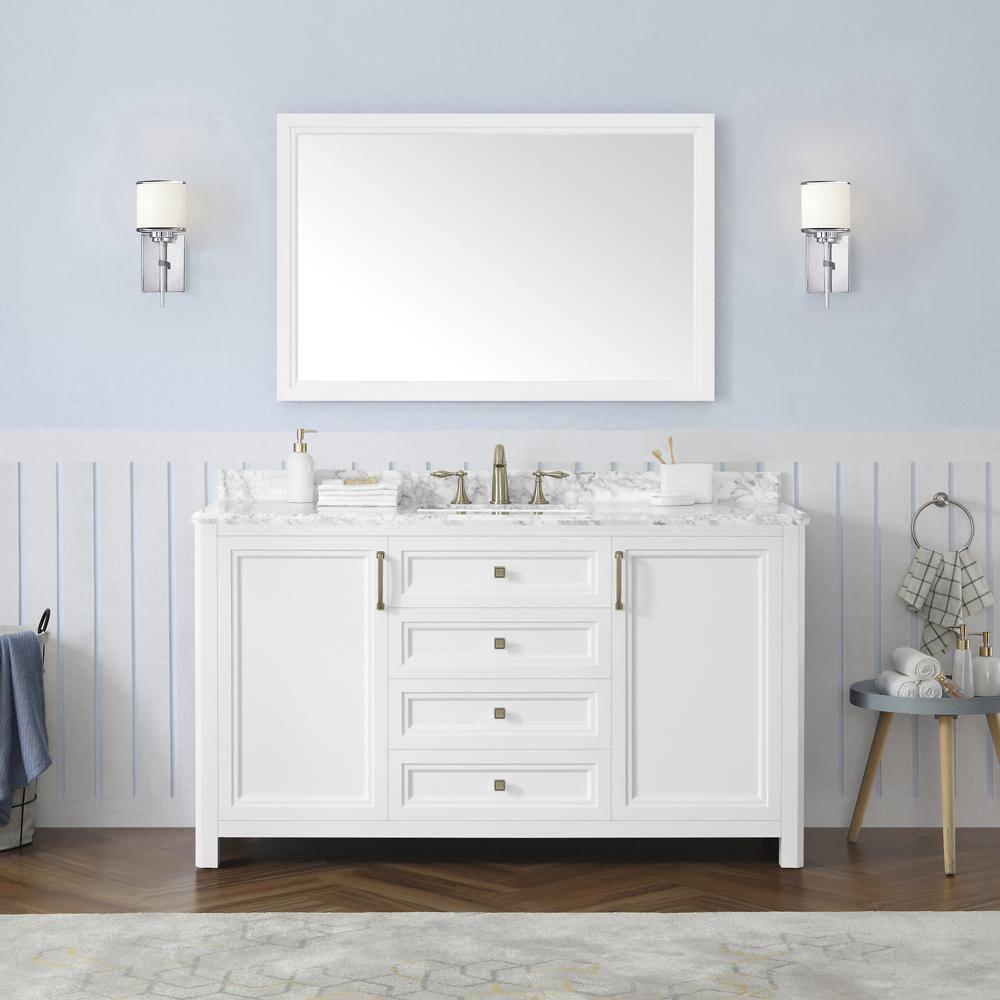 Home Decorators Collection Sandon 46.00 in. W x 30.00 in. H Framed Rectangular Bathroom Vanity Mirror in White Sandon MR-W