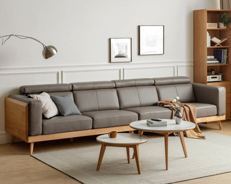 North American OAK Solid Wood Sectional Sofas genuine Leather   Midcentury   Sectional Sofas   by GVAwood  Houzz