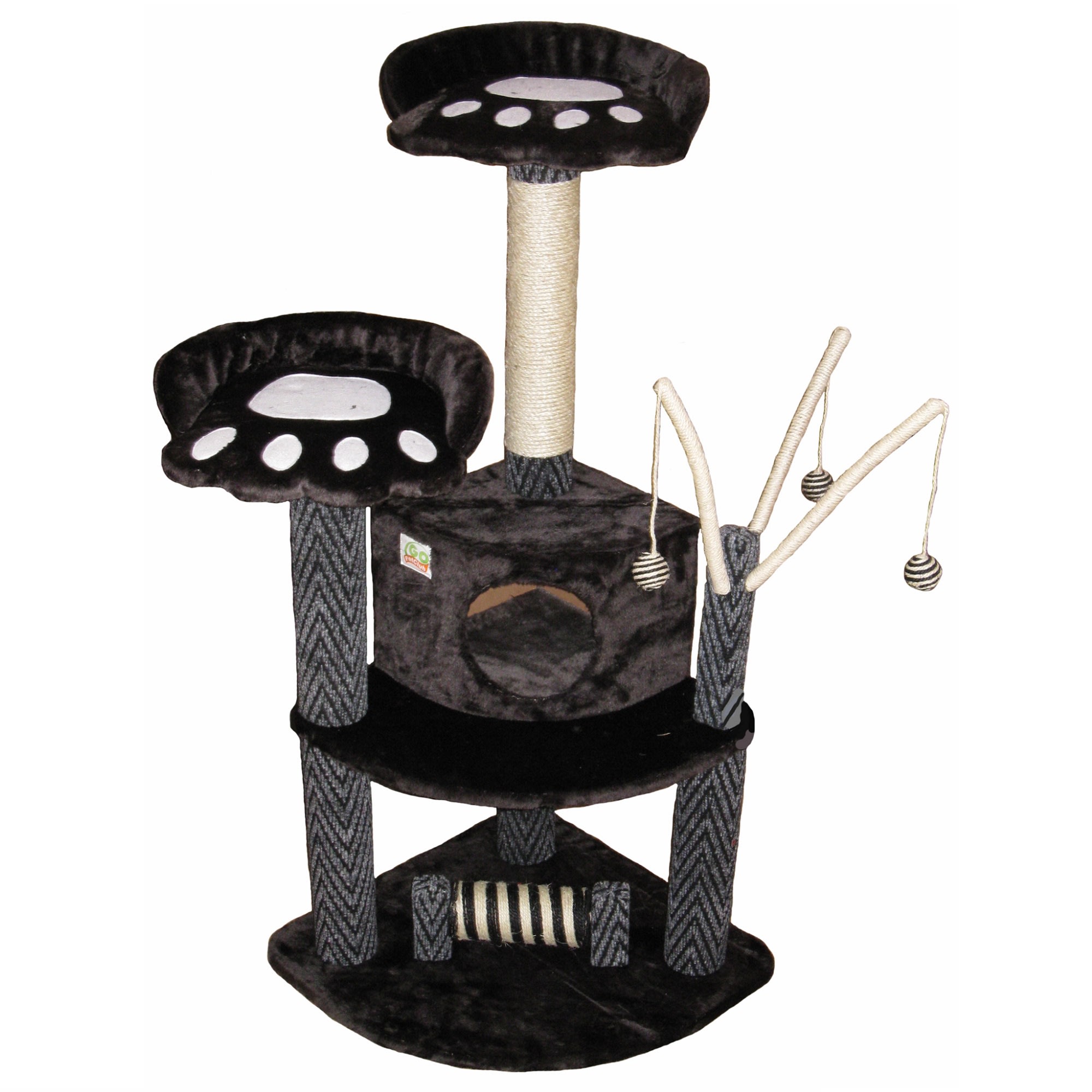 Go Pet Club Black Cat Tree House with Dangling Toys F19， 50 H