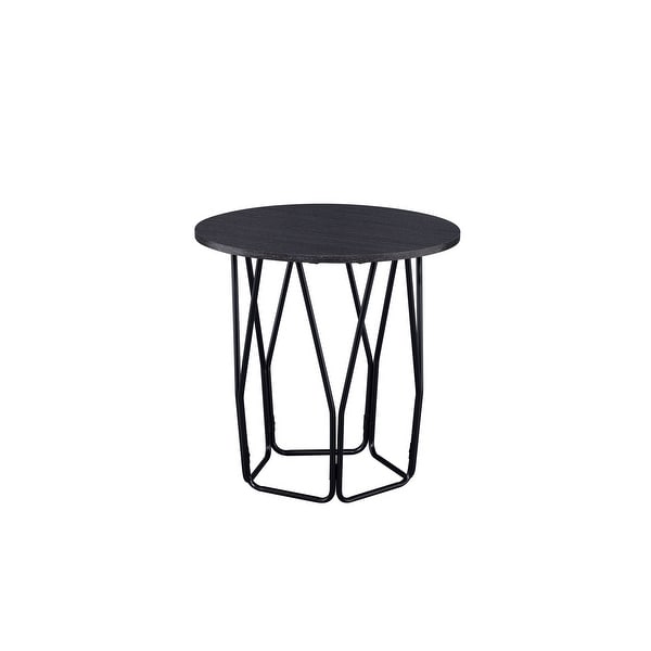 Sofa Table， Drum Shape Side Table with Wooden Top and Metal Frame