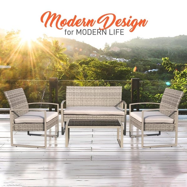 4 Pcs. Patio Outdoor Rattan Furniture Set-1 Double 2 Single Chairs， and 1 Table (Black) - Overstock - 37952300