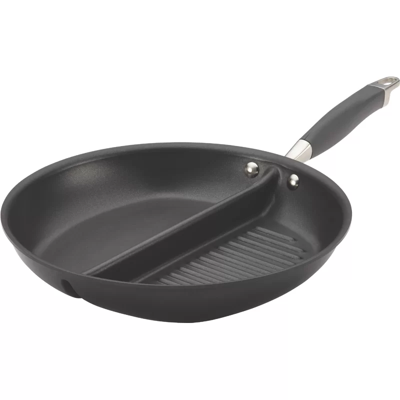 Anolon 83655 Advanced Hard Anodized Nonstick Divided Grill / Griddle Pan / Skillet - 12.5 Inch， Gray