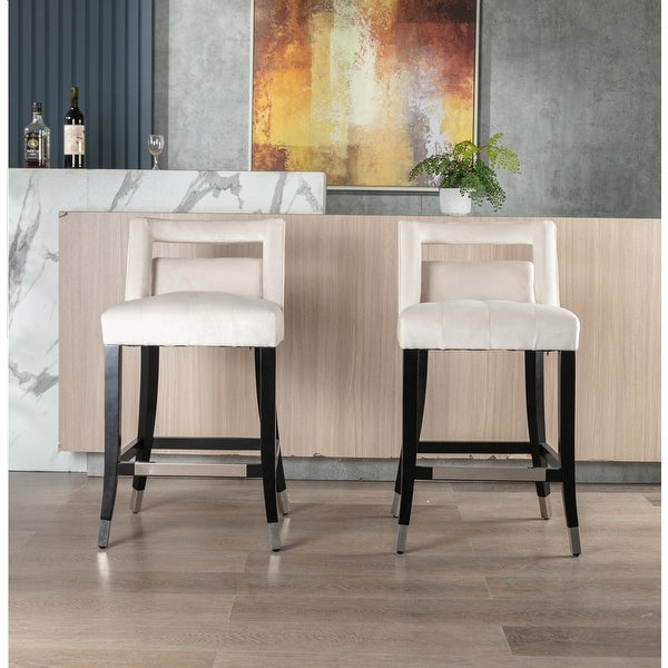 Suede Velvet Barstool with nailheads and backrest，Set of 2